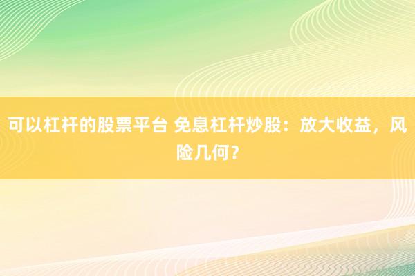 可以杠杆的股票平台 免息杠杆炒股：放大收益，风险几何？