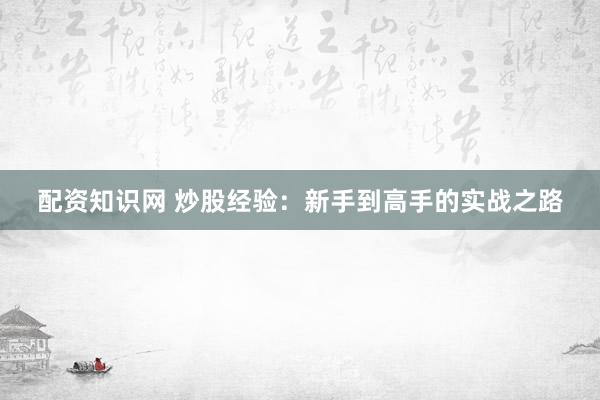 配资知识网 炒股经验：新手到高手的实战之路