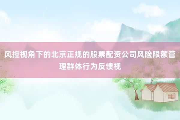 风控视角下的北京正规的股票配资公司风险限额管理群体行为反馈视