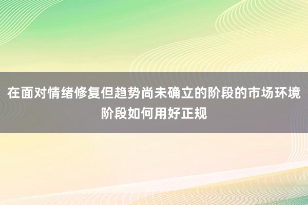 在面对情绪修复但趋势尚未确立的阶段的市场环境阶段如何用好正规
