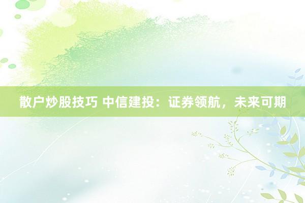 散户炒股技巧 中信建投：证券领航，未来可期