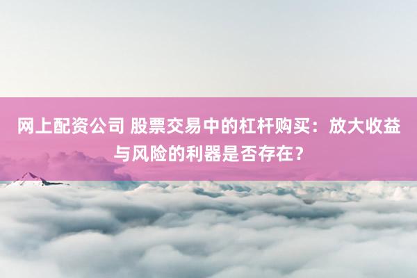 网上配资公司 股票交易中的杠杆购买：放大收益与风险的利器是否存在？