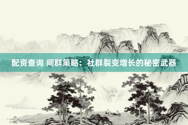 配资查询 间群策略：社群裂变增长的秘密武器