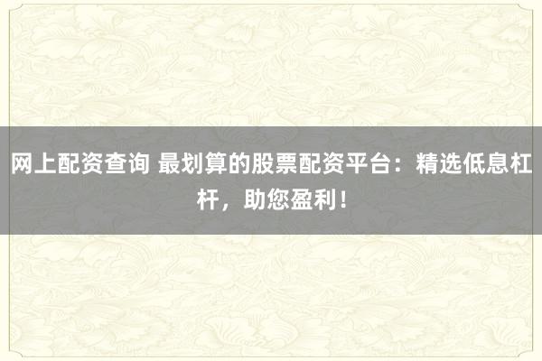 网上配资查询 最划算的股票配资平台：精选低息杠杆，助您盈利！