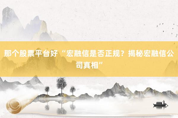 那个股票平台好 “宏融信是否正规？揭秘宏融信公司真相”